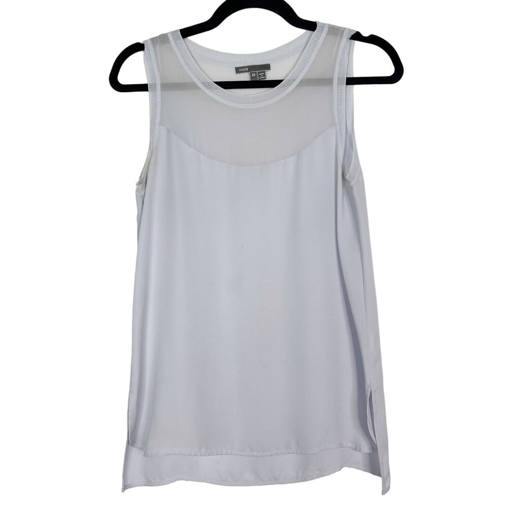 Vince Womens XSmall XSmall Light Blue Sheer Yoke Lightweight Crew Neck Tank